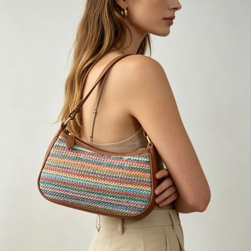 Image of Shoulder Bags for Women Leather Hobo Sling Tote Handbag Retro Clutch Purse with 2 Removable Straps and Zipper Closure