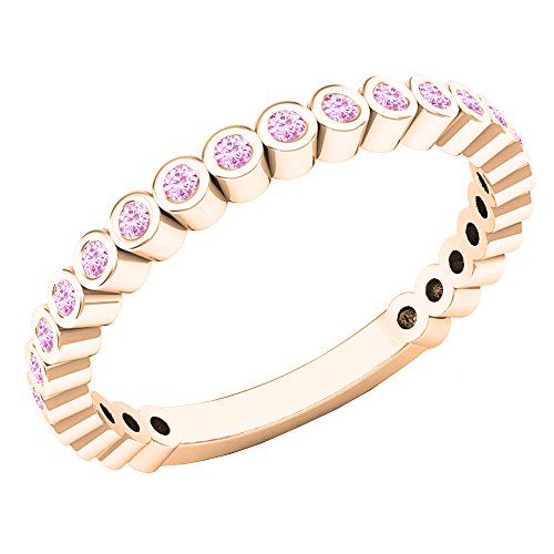 Dazzlingrock Collection Anillo apilable de boda redondo de zafiro rosa de 10 quilates, oro rosa, talla 4.5, zafiro rosa, oro, zafiro, Zafiro rosa, dorado, Zafiro