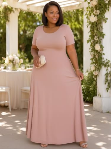 Image of PinkPatty Plus Size Dress for Women Casual Crew Neck Short Sleeve Maxi Dress Oversized Summer Beach Dresses with Pockets