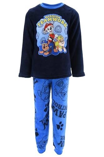 Paw Patrol Pijamas para Niño, Camiseta y Pantalon Largo Terciopelo Infantil, Pijama de 2 Piezas Polar Suave, Regalo para Niños, Talla 4 Años | Azul