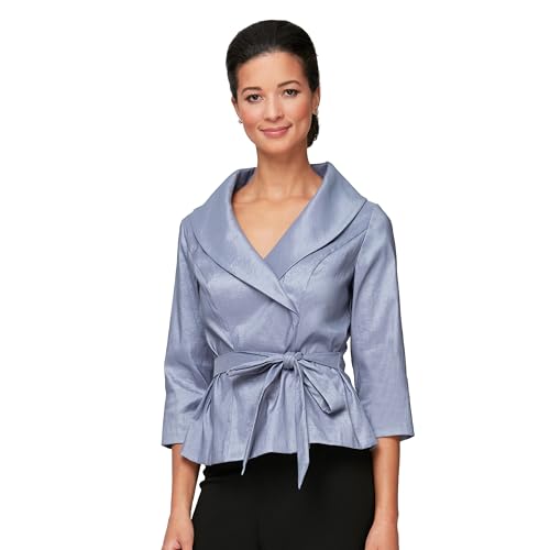 Alex Evenings Women's Stretch Taffeta 3/4 Sleeve Formal Blouse, Special Occasion Dress Shirt