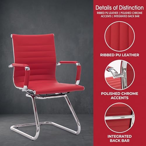 Image of HNY Leather Office Guest Chairs & Reception Chairs Set of 10, Modern Waiting Room Chairs with Arms, Desk Chair no Wheels with Sled Base for Waiting Room /Conference Room, Burgundy