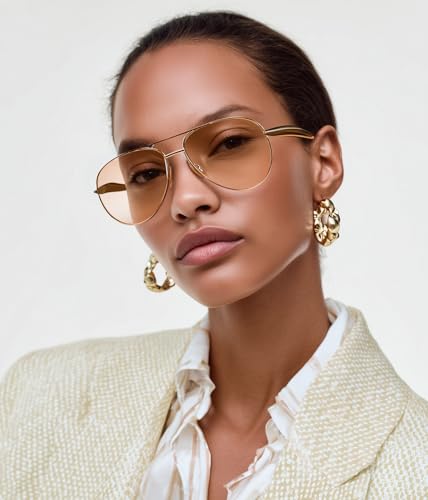 FEISEDY Oversized Aviator Sunglasses Women Men - Retro Gold Metal Chunky Frame, UV400 for Driving & Daily Wear B03112