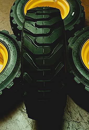 HORSESHOE 10-16.5 16PLY R-4 Extra Thick Rim-Guard Wall Super Heavy Duty LRH Tires mounted on 16.5x8.25 Lug 8X8 Yellow(CT) Steel rims w/Brass Valve Stem & Stem Protector 10X16.5 16.5-8.25 (Right Side)