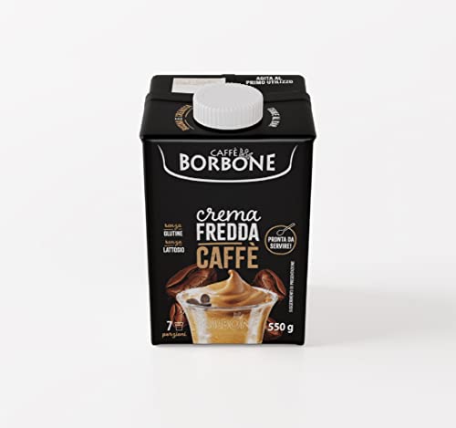 Crema Fredda Caffè di Caffè Borbone per offrire un break fresco e veloce al gusto caffè; Si conserva a temperatura ambiente nel suo pratico brick da circa sette porzioni; Bastano poche ore in frigorifero prima di servirla, la Crema Fredda Caffè è subito pronta da versare e gustare