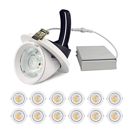Lowest Price OSTWIN 5 Inch Gimbal LED Recessed Light with Junction Box, 3 Color Adjustable 3000K/4000K/5000K, IC Rated, Dimmable Canless Downlight, 15W (75W Replacement) 1125 Lm, Energy Star, ETL Listed (12 Pack)