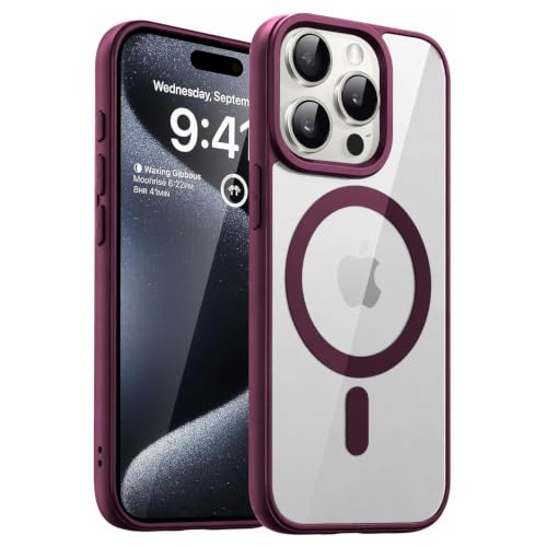 Image of DIZORO iPhone 15 Pro Max Case,Compatible with MagSafe, Non Yellow Military-Grade Drop Protection & Hard PC Back Cover Slim Transparent Anti-Scratch Shockproof Phone Case - Wine Red