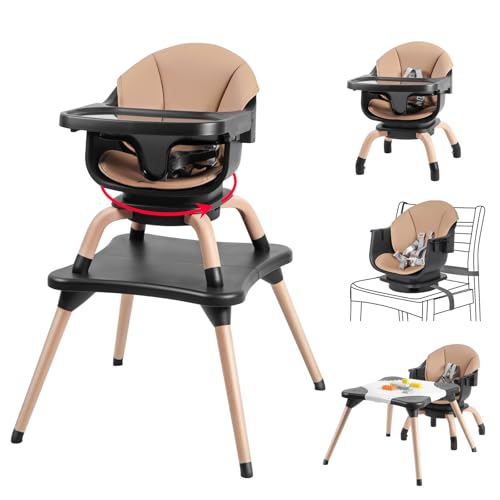 Image of Baby High Chair, 7 in 1 Convertible High Chairs for Babies and Toddlers, Kids Learning Table, Building Block Table, Toddler Dining Chair with 360 Rotating Seat, 5-Point Safety Harness (Black)
