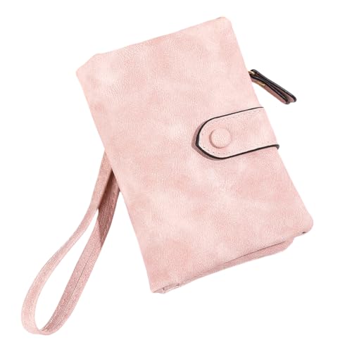 Frosted Women's Wallet Short PU Soft Leather Womens Small Bifold Leather Wallets Tri-Fold Multi-Card Wallet Ladies Wristlet with Card Slots id Window Zipper Coin Purse (Pink)
