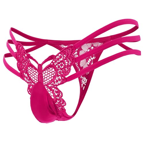 Bommi Fairy Tanga pour homme avec bordure en dentelle creuse papillon, string sexy taille basse...