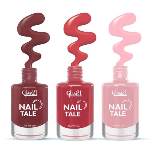 Image of Glam21 Nail Tale- Nail Lacquer|Set of 3|Multicolor|Quick Drying Nail Polish| Glossy Gel Finish Nail Kit | Highly Pigmented & Long Lasting | Chip Resistance|9ml Each|Shade-01