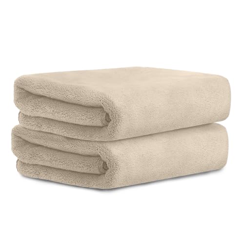 Image of HOUSSE Premium Hand Towel | Microfiber | Super Soft & Quick Dry | Home, Gym, Yoga, Fitness & Weight Lifting | Ultra Absorbent | 550GSM, 60x40cm [2-Pack] (Beige)