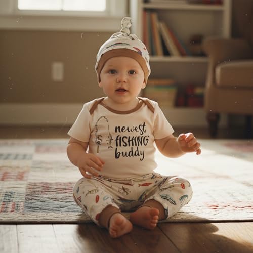 Image of Amnnchya Newborn Baby Boy Clothes Fishing Short Sleeve Romper Shirt Tops Pants Summer Spring Outfits Cute Hat Set