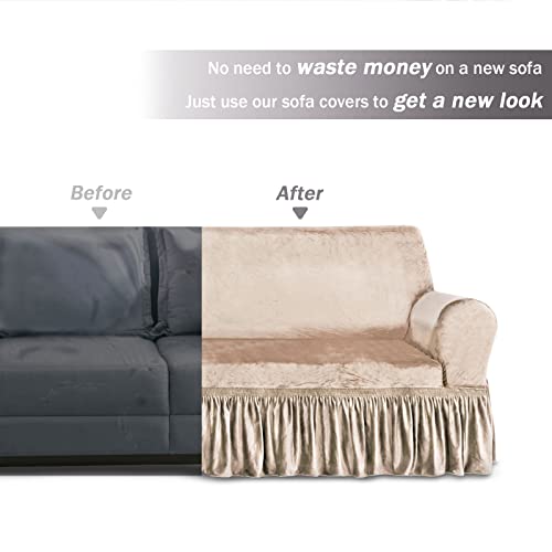 Niceec Sofa Cover Super Soft 1-Piece Beige Sofa Slipcover For Sofas Stretch Universal Spandex Couch Covers For Living Room Easy Fit Washable Furniture Sofa Protector With Skirt #TOP7