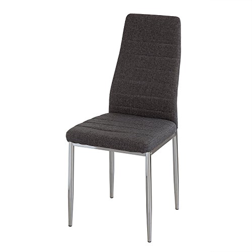 Silla de Comedor Básica, tapizada Tela Gris con Patas de Metal cromadas