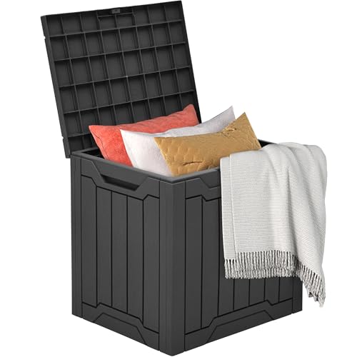 DWVO 118L Outdoor Garden Furniture Storage Box|All Weather Resistant|Water-resistant Patio Small Deck Box for Pillows Equipment Shoe|Securely Lockable|Side Carry Handles|56x43.5x43cm(Black)