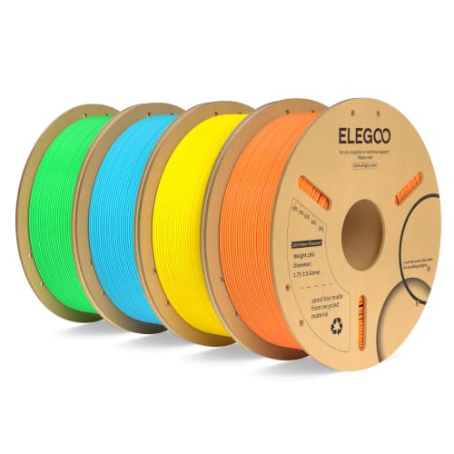 Image of ELEGOO PLA Plus Filament 1.75mm Bundle 4KG, PLA+ Tough 3D Printer Filament Dimensional Accuracy + /- 0.02mm, 4 Pack 1kg Spool(Orange /Yellow /Neon Green /Sky Blue)