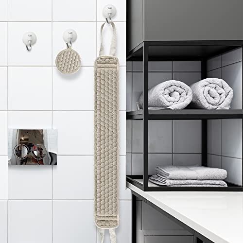 Suntee Exfoliating Back Scrubber & Exfoliating Sponge Pad Set For Shower, Extra Long Bath Shower Scrubber For Men And Women, Luffa Scrubber To Deep Clean Relax Your Body (40.5'' Length 5.5'' Width) #TOP6