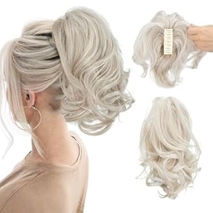 CJL HAIR Claw Clip Short Ponytail Hair Extensions DIY Bendable Metals Messy Bun Hair Piece for Wonen Wavy Curly Synthetic Fake Hairpieces Cold Blonde
