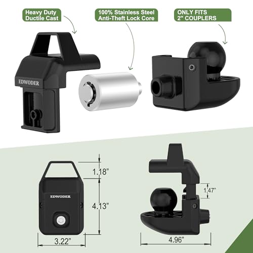EDWODER Trailer Coupler Lock N-LOK1 Heavy Duty Hitch Locks with Keys,Anti Theft RV Locks,ONLY Fit 2\" Ball Coupler (2\")