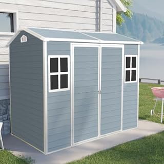 物置 屋外 樹脂製 大型 戸外収納庫 幅243*奥行き133*高206 窓付き 床板付き 頑丈 大容量 サビ防止 防水 ガーデニング 庭 (樹脂製 幅243*奥行き133*高206) [並行輸入品]