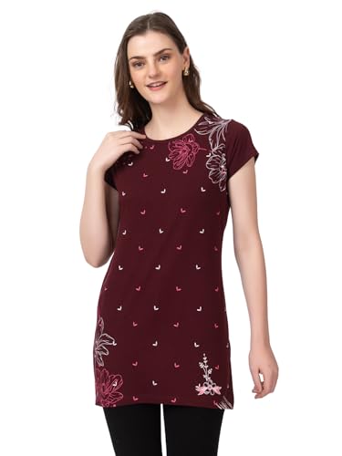 Image of Women Printed Cotton Tshirt with Side Slits & Pocket