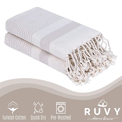Ruvy Home Basics Turkish Hand Towels For Bathroom Set Of 2 | 18"X40", Cotton | Bathroom Hand Towels & Decorative Hand Towels For Bathroom, Kitchen Towels, Dishcloth, Tea, Yoga, Face, Gym - Beige #TOP1