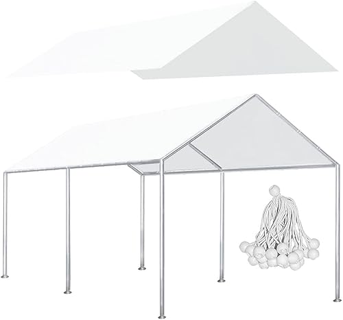 Vanteriam Cubierta de toldo de repuesto para cochera de 10 x 20 pies para tienda de campaña, cubierta de refugio de garaje con cuerdas elásticas de
