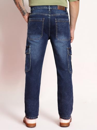 Image of Urbano Fashion Men's Regular Fit Washed Cargo Jeans with 6 Pockets Stretchable
