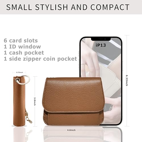 Image of Women Small Wallet RFID Blocking Slim Wallet with Coin Pocket Tri-Fold Credit Card Holder with ID Window and Keychain(Camel)