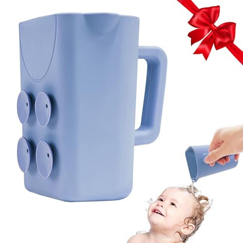 EASICUTI Baby Bath Rinse Cup with Suctions, Easy to Drain, Soft Food Grade Silicone, Shampoo & Body Washing Rinser Cup for Kids with Easy Grip Handle to Rinse Baby Shampoo- Baby Essentials, Blue