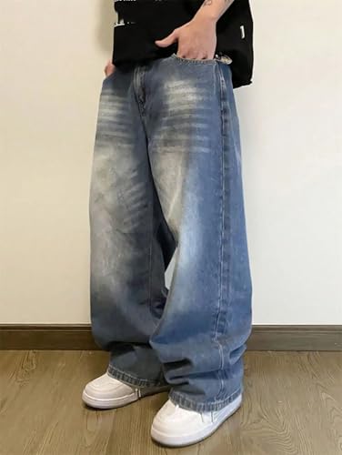 Men's Denim Pants Old Washed Male Baggy Jeans Four Seasons Straight Casual Loose Wide Leg Trousers2