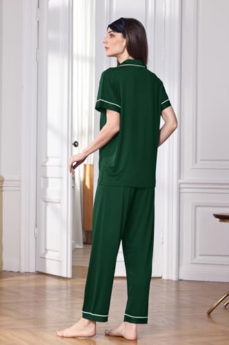 Image of WJing Yi Jia Womens Soft Pajamas Set XS-XXL Button Down Sleepwear Short Sleeves Pajama sets with Long Pants Pj Set Nightwear