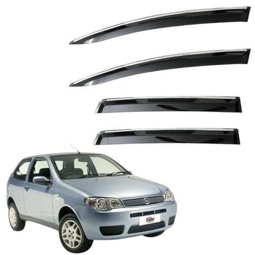 Image of CAR SAAZ Unbreakable Chrome Smoke Door Visor for Palio (2007-2011)| Premium Sun, Rain Wind Deflector Chrome Strip Side Door Rain Visor - Set of 4 Pcs
