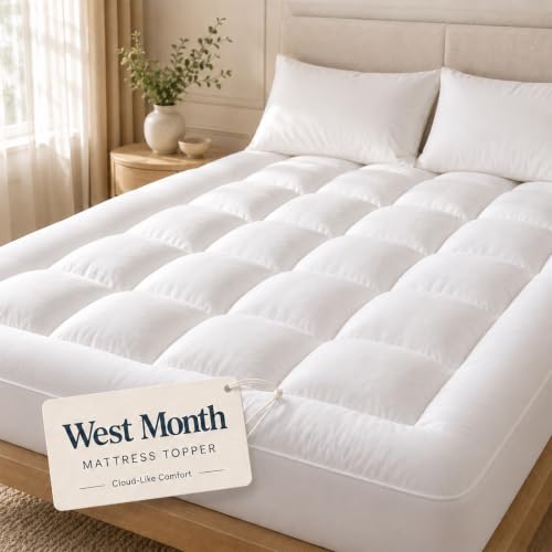 West Month Mattress Topper Premium Quilted 1000gsm West Month Mattress Topper Luxury Extra Thick Mattress Pad Breathable & Fluffy Soft Deep Pocket Fits 8-24 Inch