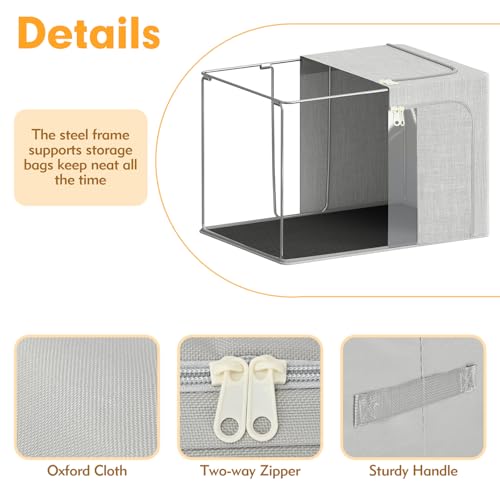AIOR 3 Stück Aufbewahrungstasche mit Metallrahmen, 24L Faltbare Kleideraufbewahrung Schrank Organizer für Kleidung, Decken, Kissen Quilt