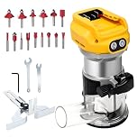Cordless Power Router Compatible with Dewalt DCB 18V-20V Battery, Brushless Edge Cutter with 6 Speeds 800W 30000RPM Wood Router with Trim Router Bits, Edge & Roller Guide (Yellow for Dewalt Battery)
