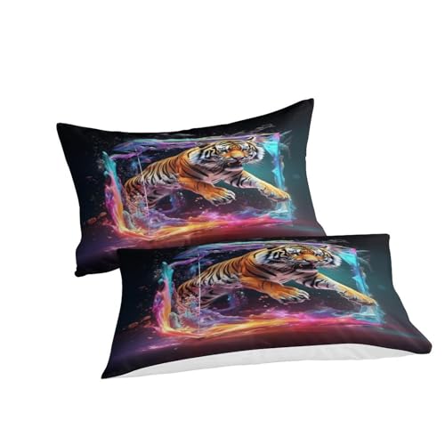 Housse de couette tigre imprimé 3D parure de lit microfibre 3 pièces double 200x200
