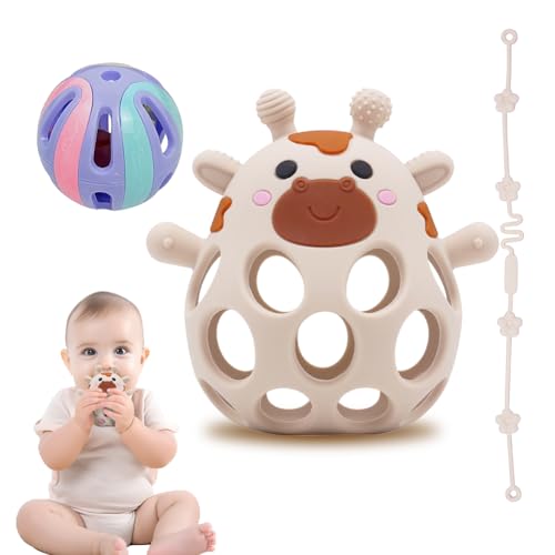 Beißring & Rassel für Babys - Sensorik Spielzeug ab 0 Monate, Zahnungshilfe & Greifball - Geschenk für Jungen & Mädchen Giraffe
