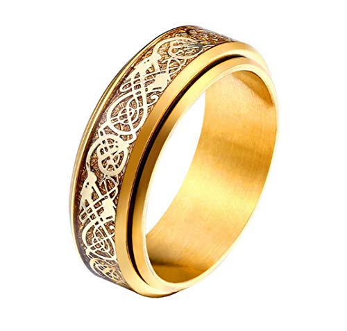 Image of HIJONES Unisex Carbide Fiber Celtic Dragon Spinner Ring Stainless Steel Wedding Spins Band