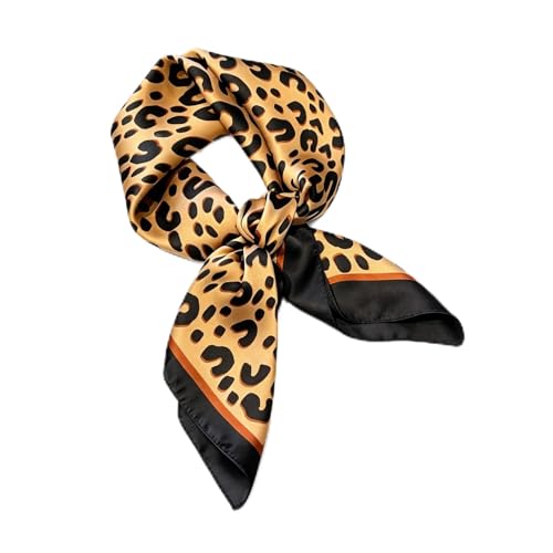 Halstuch Damen Seidentuch Damen Seidentuch Scarf Seidenschal Bandana Halstuch Leo Kopftuch Handgelenk Accessoires Stirnband Haarband Leopardenmuster Eleganter Silk Schal Tuch für Fraue Haare (E)