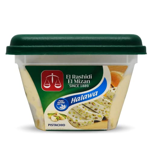 El Rashidi El Mizan Halawa Halva With Pistachio Was Made From Natural Raw Materials No Preservatives No Additives Non Gmo Or Artificial Colors (1Pack=8.82 oz /250 gm) حلاوة طحينة بالفستق