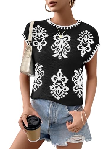 Image of Cap Sleeve Sweater Tops for Women 2026 Knit Summer Sleeveless Tank Vest | Slim Fit, Trendy Color Block, Soft, Skin-Friendly, Strechy, Lightweight, Breathable, Casual Daily Wear