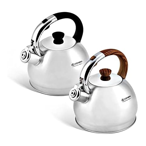 Stove Top Kettles for Gas Whistling Kettle 2 L Camp Induction Ceramic Electric Camping (Brown Handle) Cover