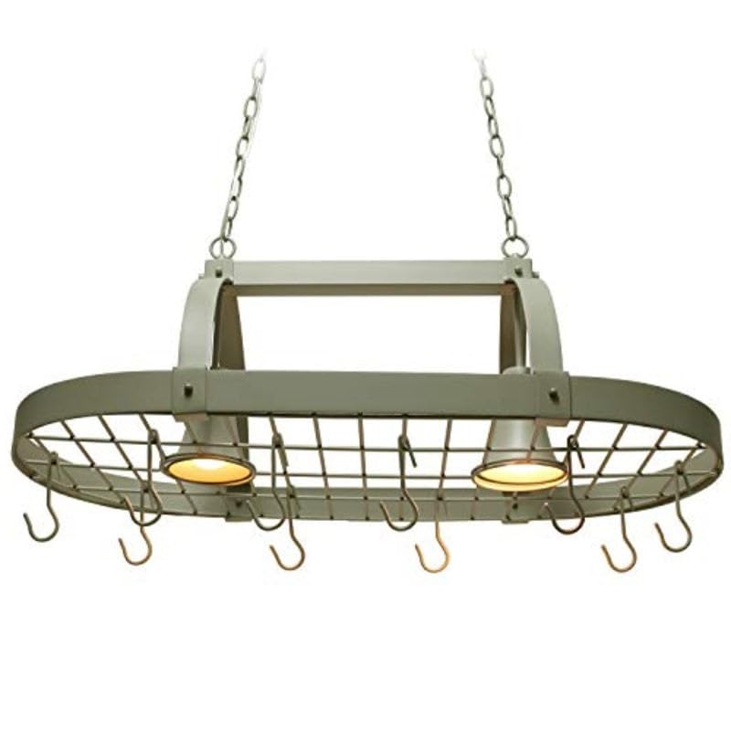 Rustic 2 Light 10 Hook Ceiling Mounted Hanging Pot Rack in Slate Gray New