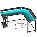 Rolanstar L Shaped Gaming Desk with LED Lights & Power Outlets, 46.2