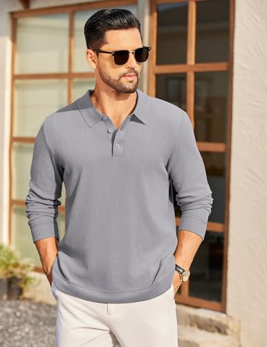 COOFANDY Men's Long Sleeve Knit Polo Sweater Fall Lightweight Polo Sweaters Casual Business Polo3