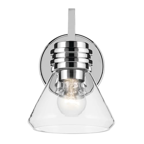 Image of Kichler Farum 7.25 inch 1-Light Wall Sconce with Clear Glass in Chrome for Bathroom Vanity Light, Kitchen, Bedroom, Hallway, or Fireplace (7.25 inch W x 9.5 inch H) 55153CHCLR