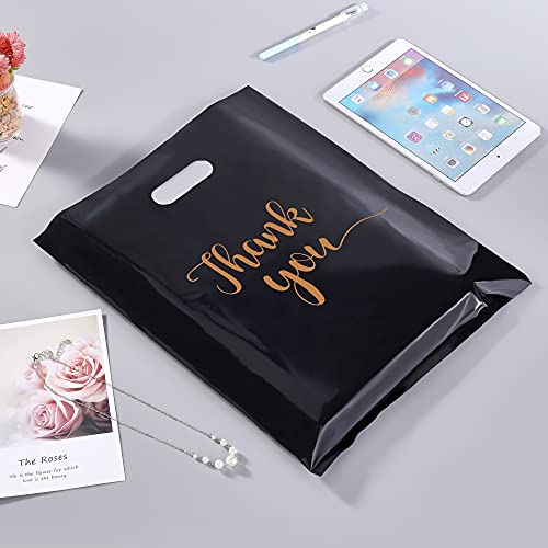 Mukosel 100Pcs Thank You Merchandise Bags, Extra Thick 2.36Mil 12X15In Retail Shopping Bags For Goodie Bags, Party, Stores, Boutique, Clothes, Business Gift, Reusable Plastic Bags With Handle (Blacke) #TOP2