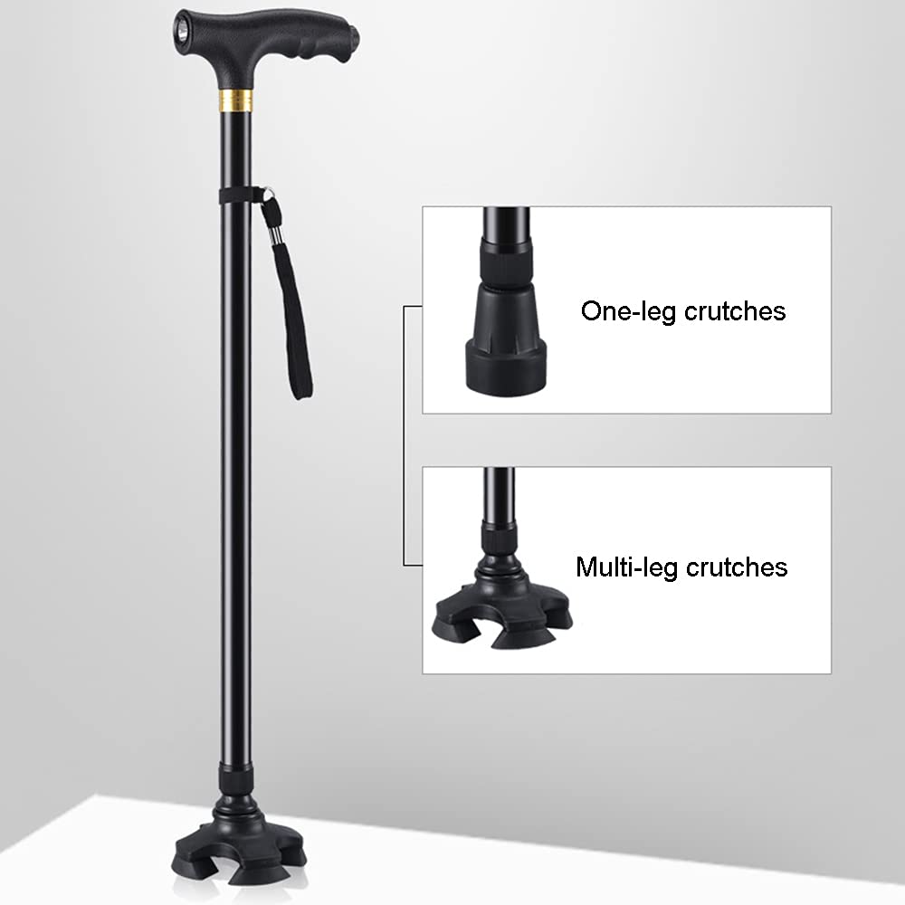 Bastón con luz LED Bastón de Ajuste de Altura Mango ergonómico Base giratoria Bastones para Hombres y Mujeres